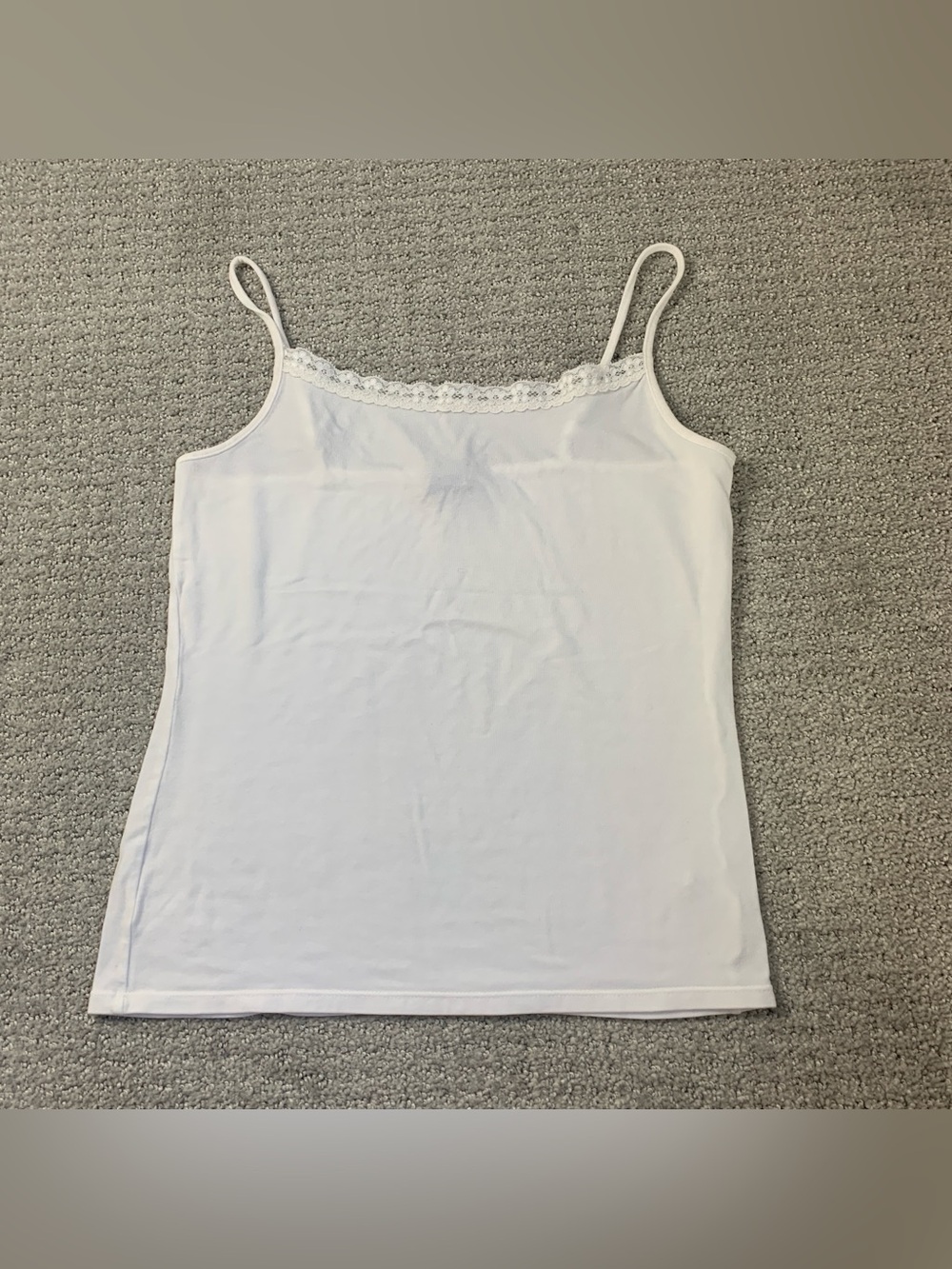 GAP Stretch 2000s Y2K White Tank Top Lace Trim Medium Basic Layering Cotton